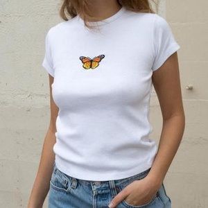 Brandy Melville- White Butterfly Tee